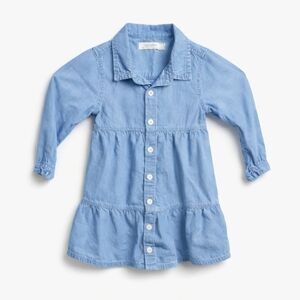 Kendi Girls Chambray Button Front Dress 2T Blue Tiered Long Sleeve